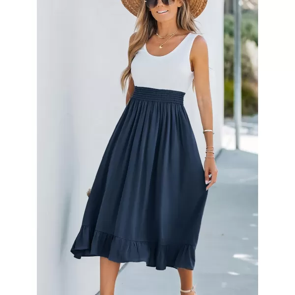 imageCUPSHE Womens Smocked Flounce Scoop Tank Dress Maxi Dresses Casual SummerDark Blue