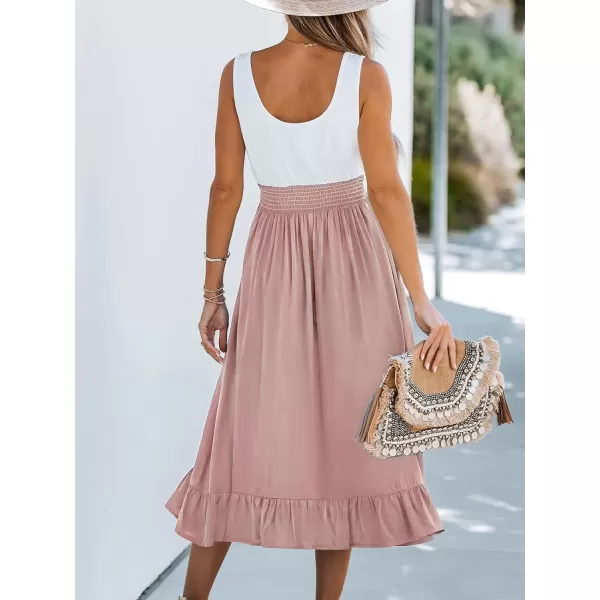 imageCUPSHE Womens Smocked Flounce Scoop Tank Dress Maxi Dresses Casual SummerPink