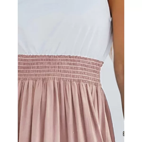 imageCUPSHE Womens Smocked Flounce Scoop Tank Dress Maxi Dresses Casual SummerPink