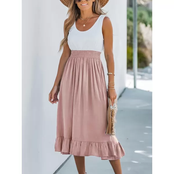 imageCUPSHE Womens Smocked Flounce Scoop Tank Dress Maxi Dresses Casual SummerPink