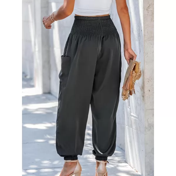 imageCUPSHE Womens Smocked High Waist Ruched Joggers Pants with Side Patch PocketsBlack