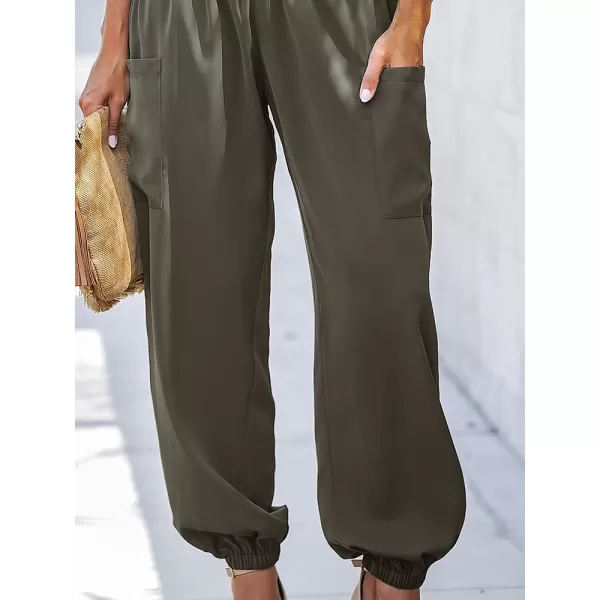 imageCUPSHE Womens Smocked High Waist Ruched Joggers Pants with Side Patch PocketsGreen