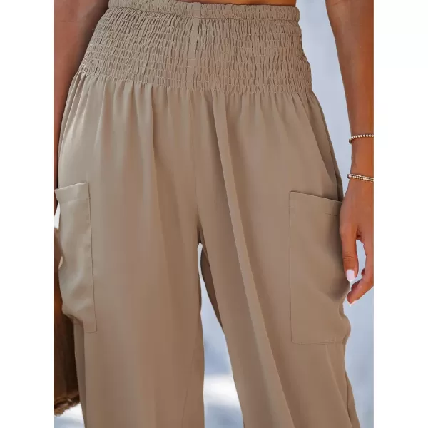 imageCUPSHE Womens Smocked High Waist Ruched Joggers Pants with Side Patch PocketsNatural