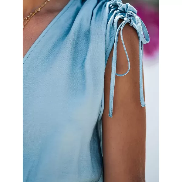 imageCUPSHE Womens Smocked Tiered Ruffled Mini Dress Sleeveless V Neck Dresses Casual SummerBlue