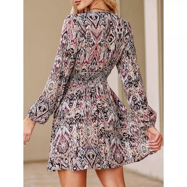 imageCUPSHE Womens Smocked Waist Dress Long Lantern Sleeve Floral Paisley Dresses V Neck A Line Mini DressPurple Paisley