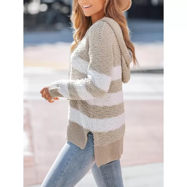 imageCUPSHE Womens Soft Lightweight Hooded Sweater Drawstring Hoodies Pullover V Neck SweatshirtsKhaki