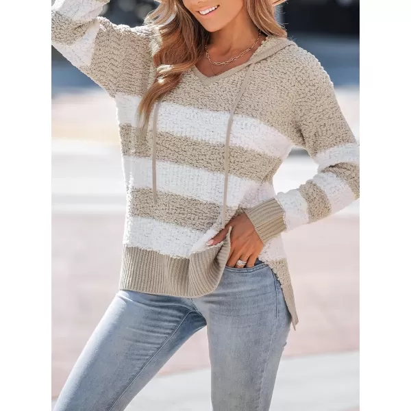imageCUPSHE Womens Soft Lightweight Hooded Sweater Drawstring Hoodies Pullover V Neck SweatshirtsKhaki