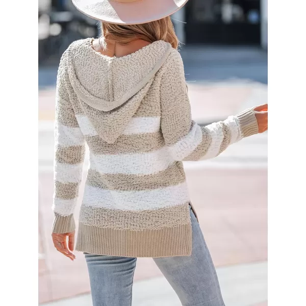 imageCUPSHE Womens Soft Lightweight Hooded Sweater Drawstring Hoodies Pullover V Neck SweatshirtsKhaki