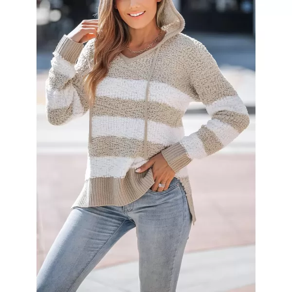 imageCUPSHE Womens Soft Lightweight Hooded Sweater Drawstring Hoodies Pullover V Neck SweatshirtsKhaki