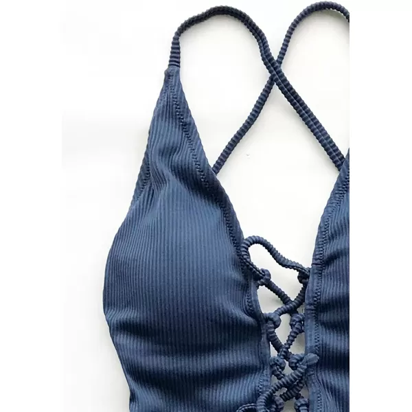 imageCUPSHE Womens Solid Color V Neck Lace Up One Piece SwimsuitBlue