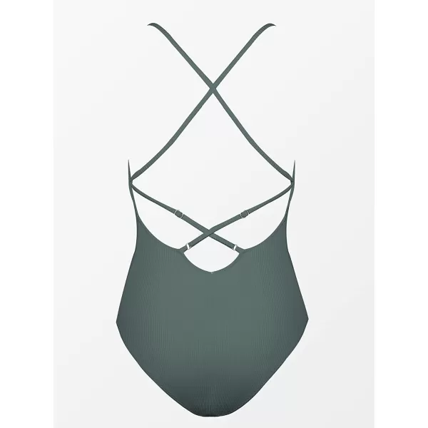imageCUPSHE Womens Solid Color V Neck Lace Up One Piece SwimsuitEden