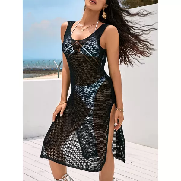 imageCUPSHE Womens Solid Hollow Out Sleeveless V Neck Cover UpBlack