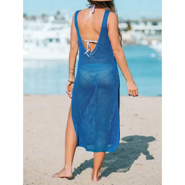 imageCUPSHE Womens Solid Hollow Out Sleeveless V Neck Cover UpBlue