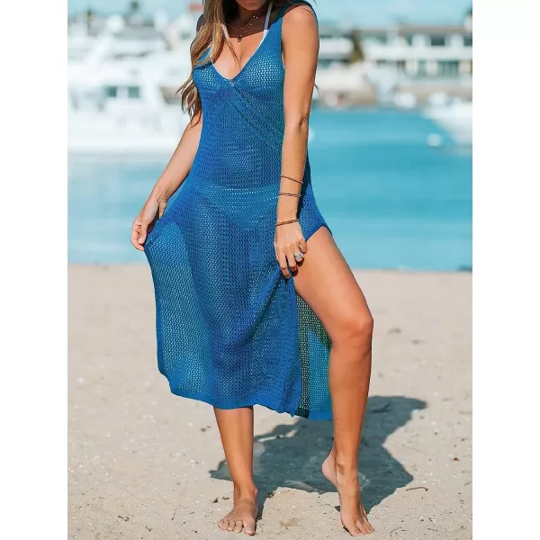 imageCUPSHE Womens Solid Hollow Out Sleeveless V Neck Cover UpBlue
