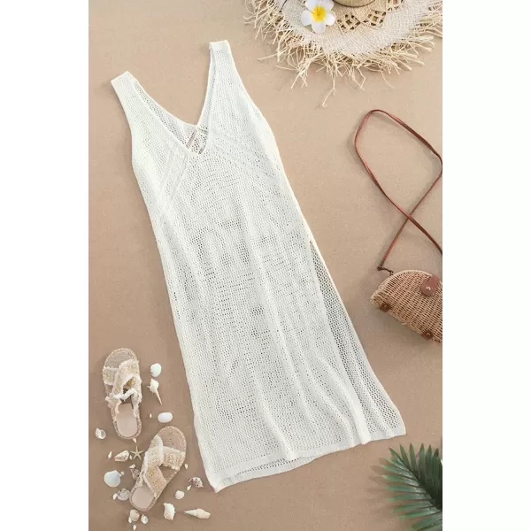 imageCUPSHE Womens Solid Hollow Out Sleeveless V Neck Cover UpCream White