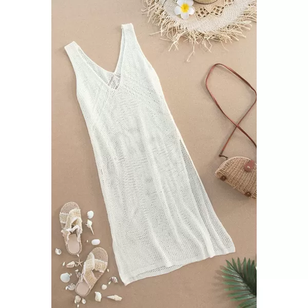 imageCUPSHE Womens Solid Hollow Out Sleeveless V Neck Cover UpCream White