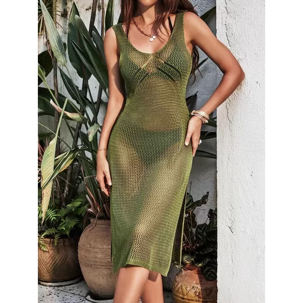 imageCUPSHE Womens Solid Hollow Out Sleeveless V Neck Cover UpGreen