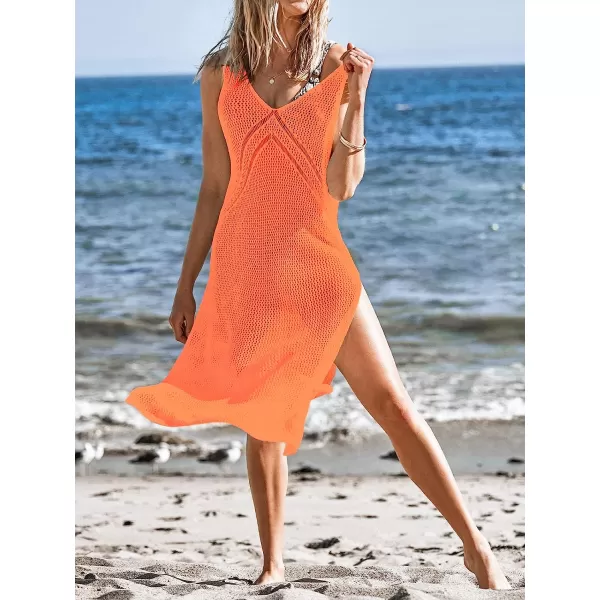 imageCUPSHE Womens Solid Hollow Out Sleeveless V Neck Cover UpOrange
