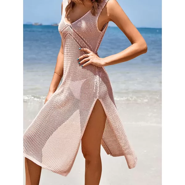 imageCUPSHE Womens Solid Hollow Out Sleeveless V Neck Cover UpPink