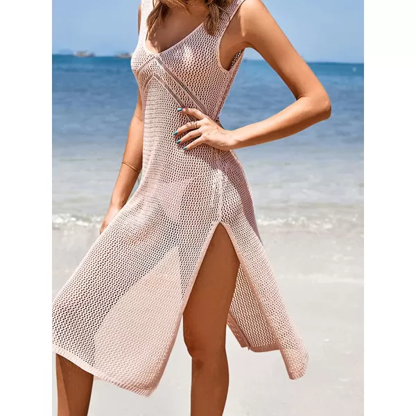 imageCUPSHE Womens Solid Hollow Out Sleeveless V Neck Cover UpPink