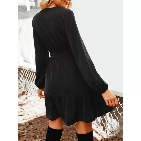 imageCUPSHE Womens Solid Midi Dresses Aline Button Down Deep V Neck Long Sleeves Fall DressBlack