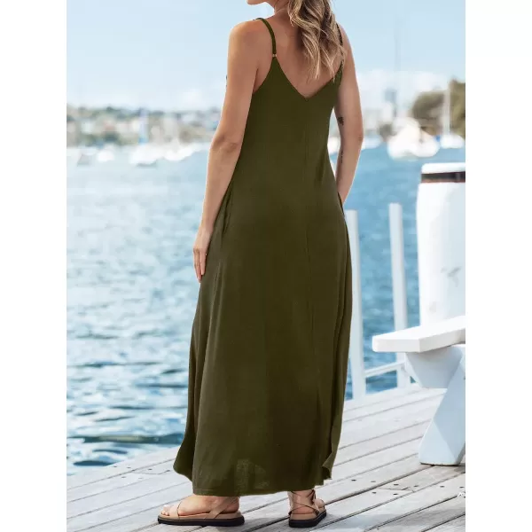 imageCUPSHE Womens Solid V Neck Maxi Dress Spaghetti Straps Casual Slip DressOlive Green