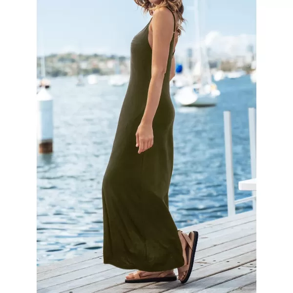 imageCUPSHE Womens Solid V Neck Maxi Dress Spaghetti Straps Casual Slip DressOlive Green