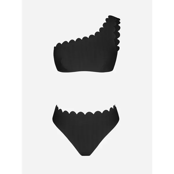imageCUPSHE Womens Solid Wavy Edge OneShoulder Bikini Set Rain of PetalsBlack