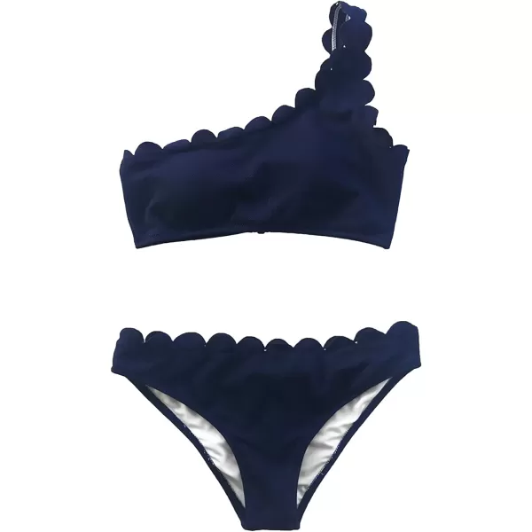 imageCUPSHE Womens Solid Wavy Edge OneShoulder Bikini Set Rain of PetalsNavy Blue