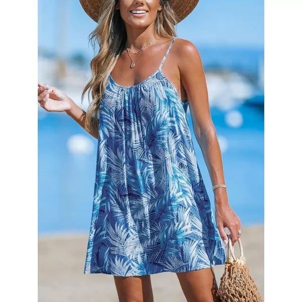 imageCUPSHE Womens Spaghetti Strap Beach Cover Ups Dress Sleeveless Tropic Print Swim CoverupBlue Tropic