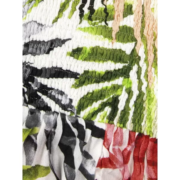 imageCUPSHE Womens Spaghetti Strap Smocked Leafy Print Over The Knee DressGreen
