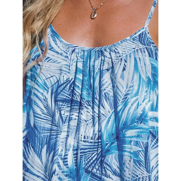 imageCUPSHE Womens Spaghetti Strap Swimsuit Cover Ups Sleeveless Beach Swim Basic Tshirt DressBlue Tropic