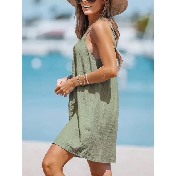 imageCUPSHE Womens Spaghetti Strap Swimsuit Cover Ups Sleeveless Beach Swim Basic Tshirt DressCeladon Green