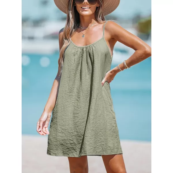 imageCUPSHE Womens Spaghetti Strap Swimsuit Cover Ups Sleeveless Beach Swim Basic Tshirt DressCeladon Green