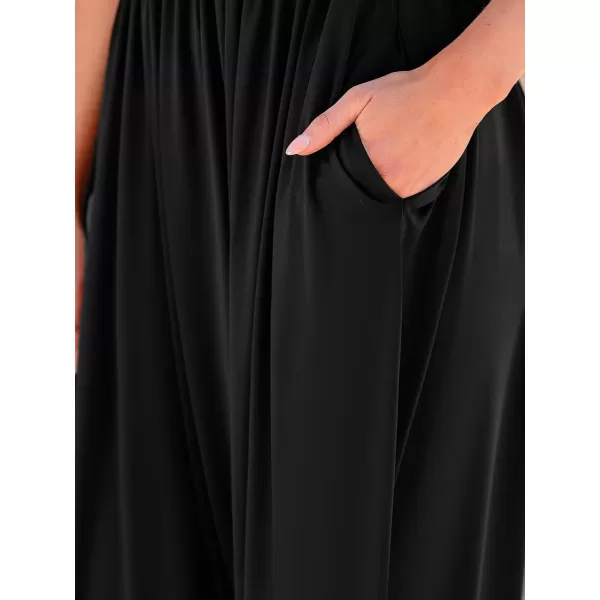 imageCUPSHE Womens Square Neck Straight Leg Jumpsuits Overall Sleeveless Outfit CasualBlack