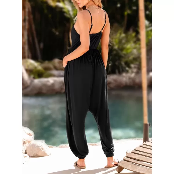 imageCUPSHE Womens Square Neck Straight Leg Jumpsuits Overall Sleeveless Outfit CasualBlack