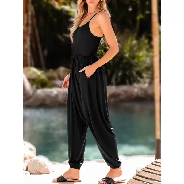 imageCUPSHE Womens Square Neck Straight Leg Jumpsuits Overall Sleeveless Outfit CasualBlack
