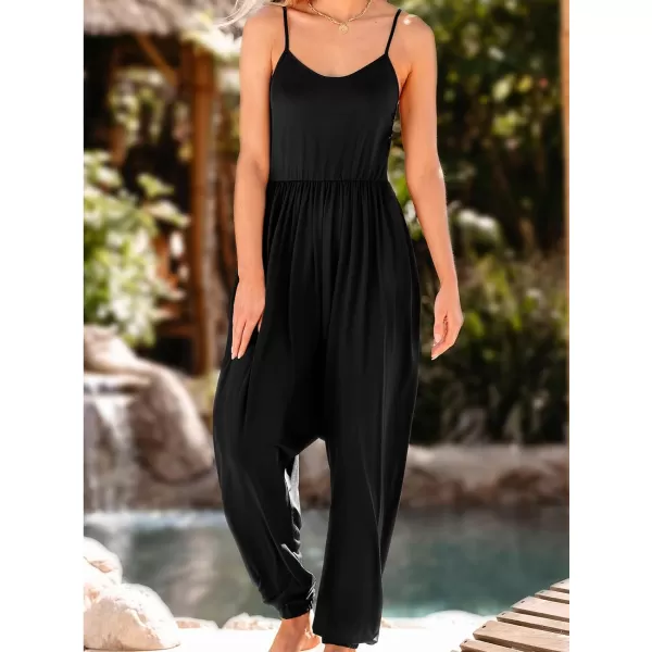 imageCUPSHE Womens Square Neck Straight Leg Jumpsuits Overall Sleeveless Outfit CasualBlack