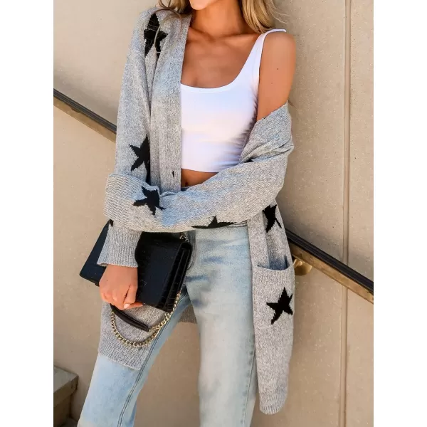 imageCUPSHE Womens Star Print ButtonFront Cardigan Sweaters Fashion Knit Outwear VNeck Cardigans Sweater Coat Long SleeveGrey