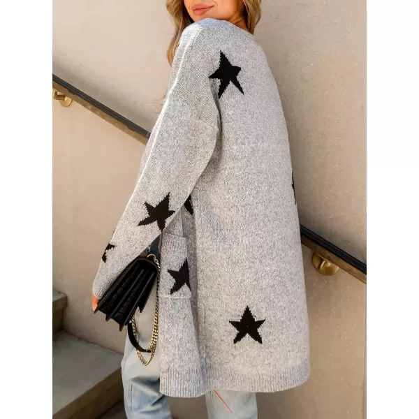 imageCUPSHE Womens Star Print ButtonFront Cardigan Sweaters Fashion Knit Outwear VNeck Cardigans Sweater Coat Long SleeveGrey