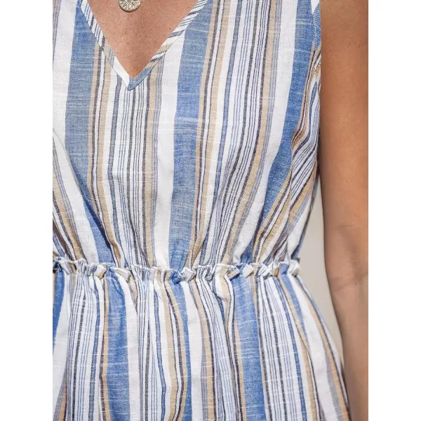 imageCUPSHE Womens Striped Casual Dress V Neck Sleeveless Ruffled Tiered Woven Summer Mini Beach DressesBlue Striped