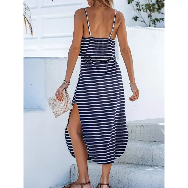 imageCUPSHE Womens Striped Drawstring Waist Maxi Dress Sleeveless Long Dresses Casual SummerBlack