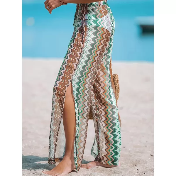 imageCUPSHE Womens Striped Multicolored Drawstring CoverUp Wide Leg Slit Cover Up PantsMint