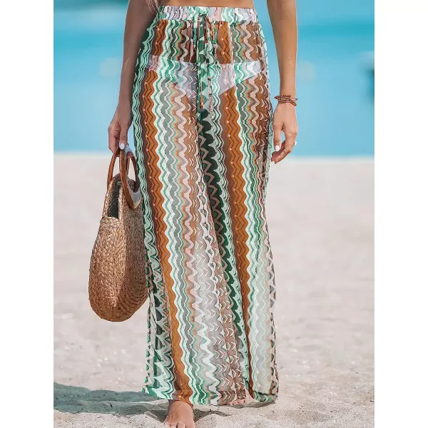 imageCUPSHE Womens Striped Multicolored Drawstring CoverUp Wide Leg Slit Cover Up PantsMint