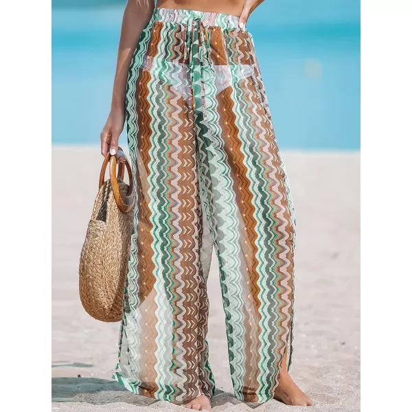 imageCUPSHE Womens Striped Multicolored Drawstring CoverUp Wide Leg Slit Cover Up PantsMint