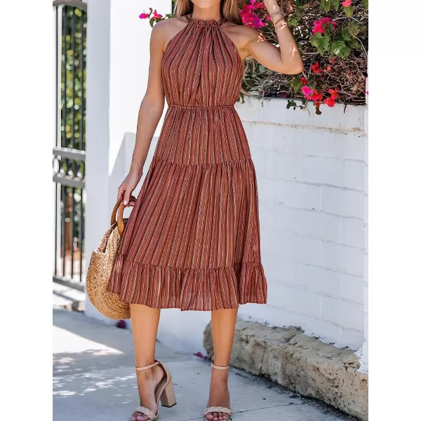imageCUPSHE Womens Striped Ruffled Midi Dress Halter Strap Summer Dress SleevelessRed Striped