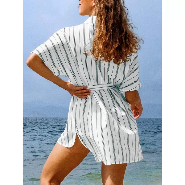 imageCUPSHE Womens Striped Shirt Kimono Cover UpWhite