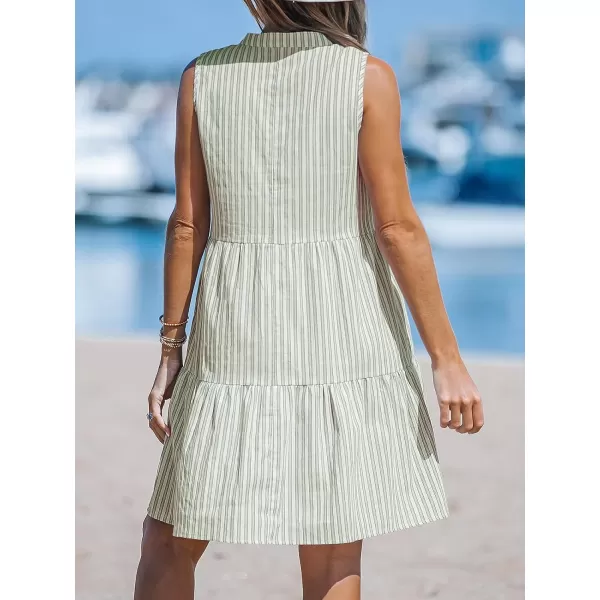imageCUPSHE Womens Striped Split Neck Ruffled Mini Dress V Neck Sleeveless Dresses Casual SummerGreen Striped