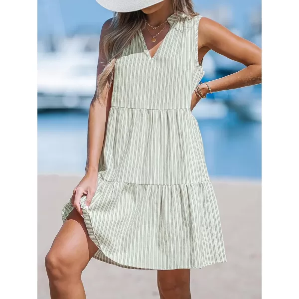 imageCUPSHE Womens Striped Split Neck Ruffled Mini Dress V Neck Sleeveless Dresses Casual SummerGreen Striped