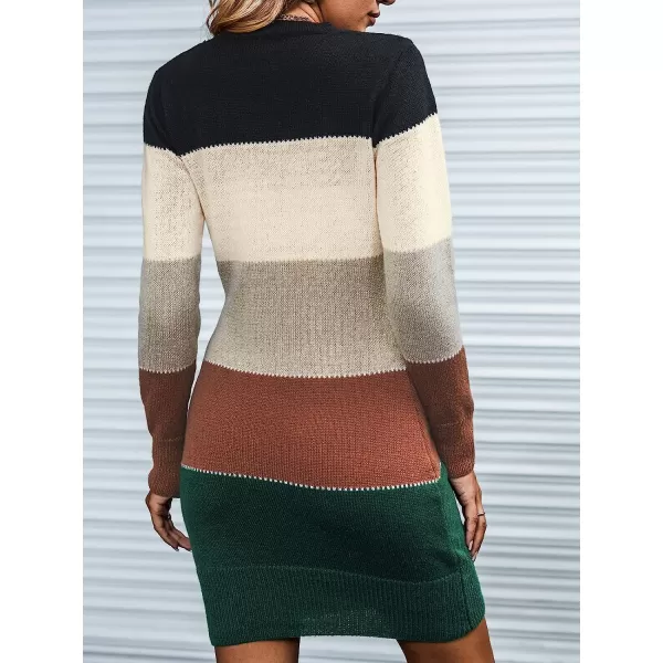 imageCUPSHE Womens Striped Sweater Dress Winter Long Sleeve Crew Neck Bodycon Midi DressesStripe
